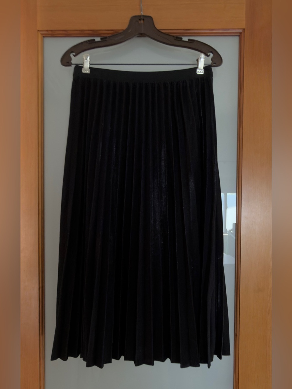 Black Pleated Midi Skirt with Silver Shimmer